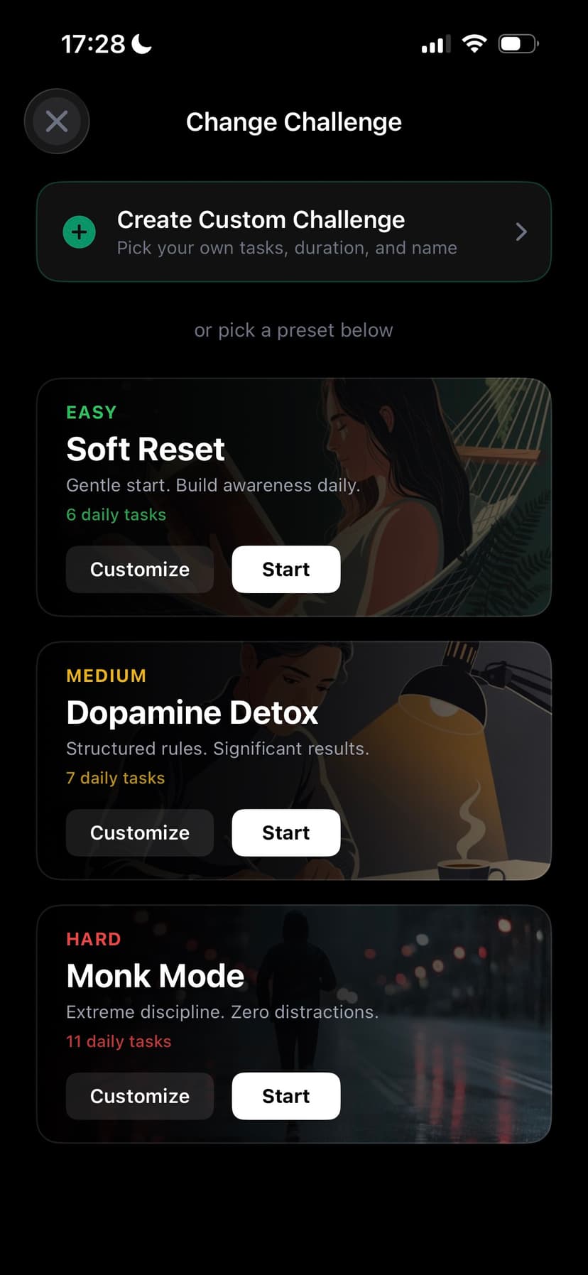 Rebirth challenge screen